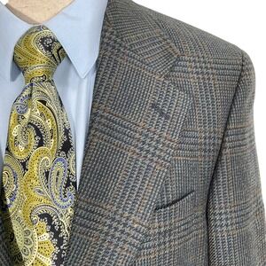 Chaps Ralph Lauren Blazer Men 42S Gray Blue Plaid Tweed Sport Jacket
